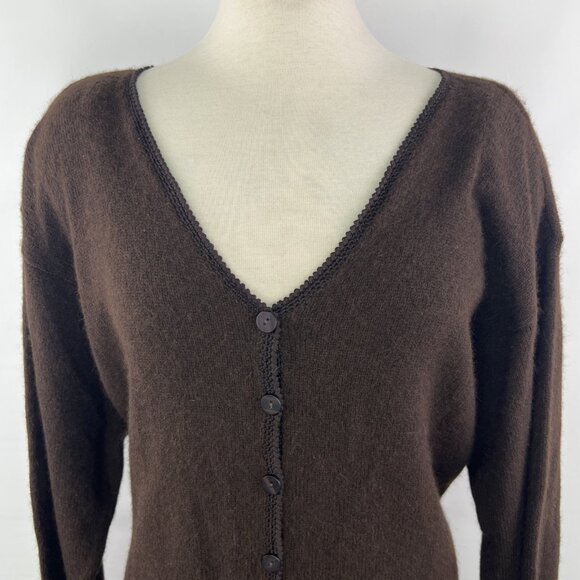 Vtg Elisabeth Liz Claiborne 1X Wool Rabbit Hair Cardigan Sweater Brown NOS - Picture 2 of 8